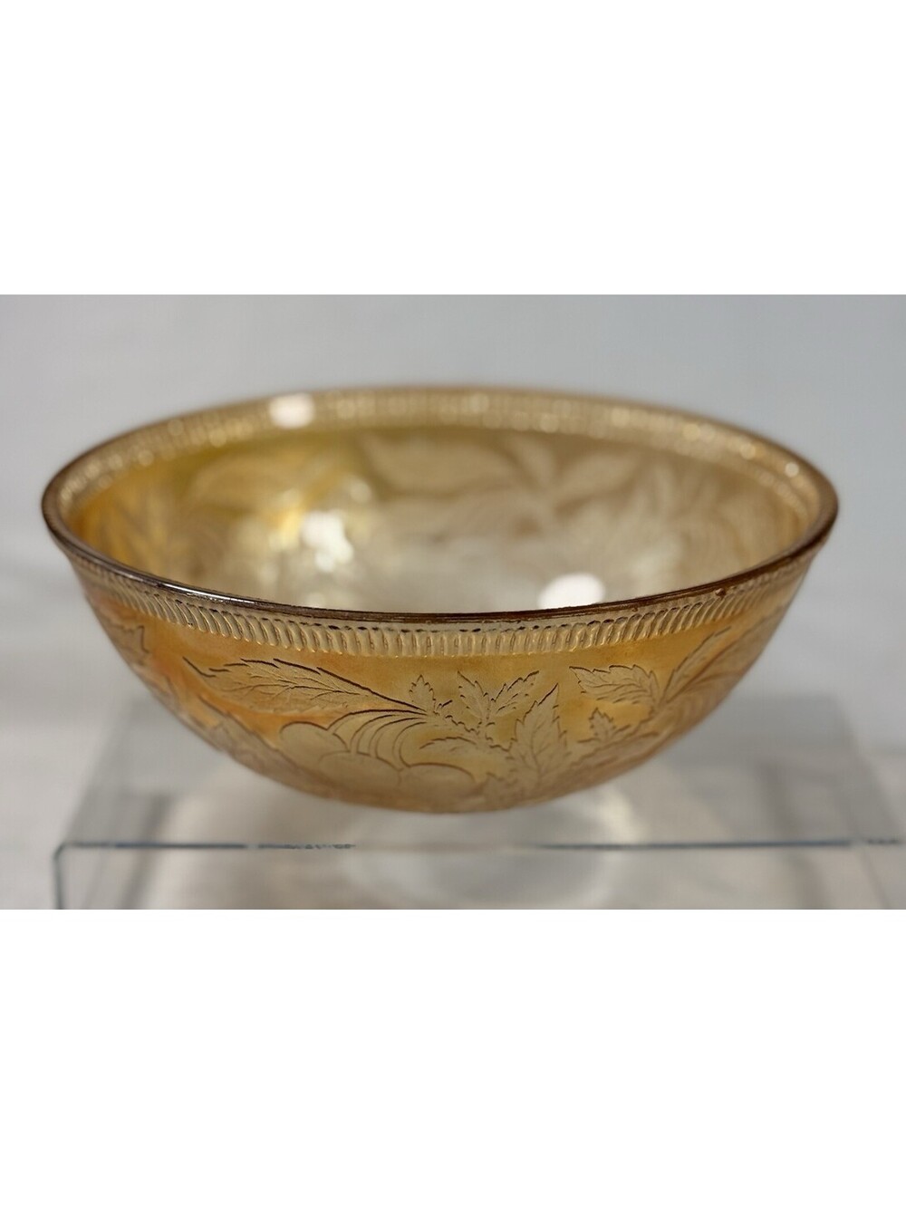 Vintage Marigold Carnival Glass  Bowl Iridescent Bunches of Cherries 7.5"